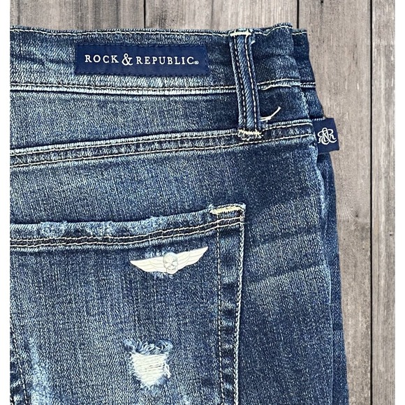 Rock & Republic Distressed Denim‎ Shorts Size 2 Hula Skull Accent - Picture 1 of 6